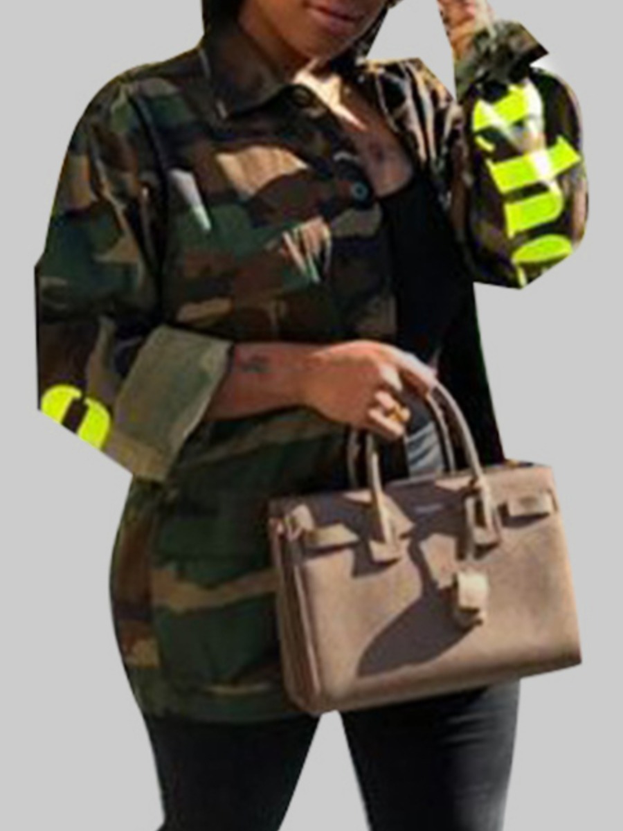 

lovely Street Turndown Collar Camo Print Plus Size Coat