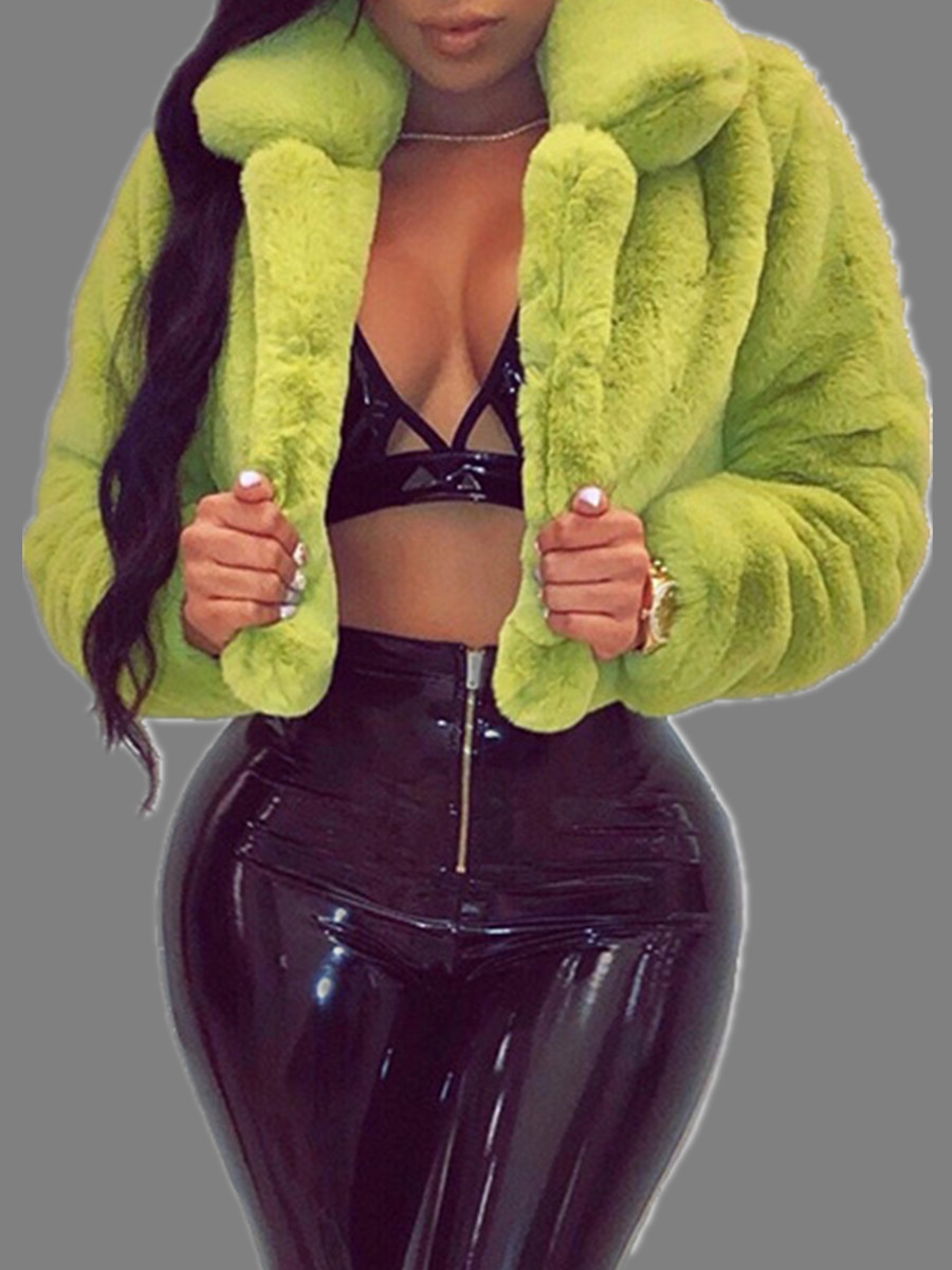 

lovely Stylish Turndown Collar Green Coat