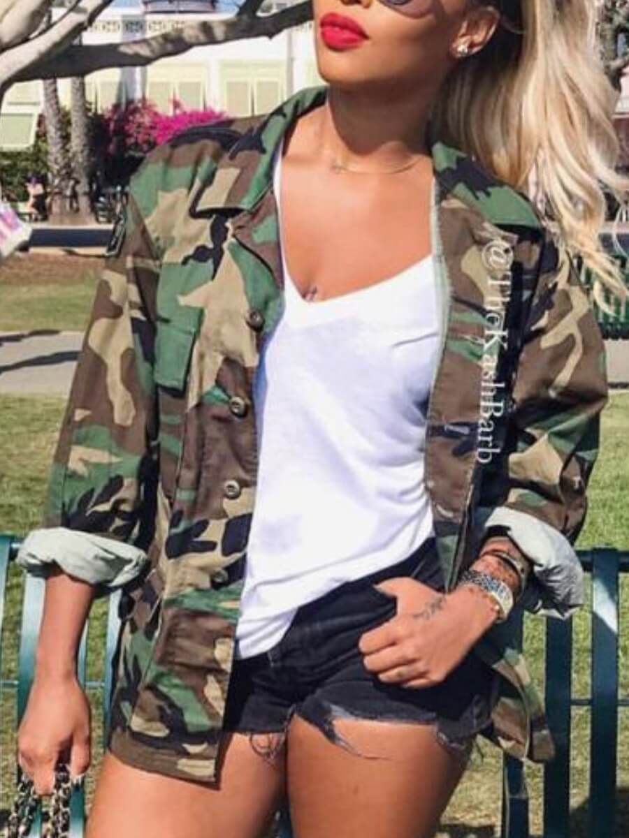 

Lovely Stylish Turndown Collar Camo Print Coat
