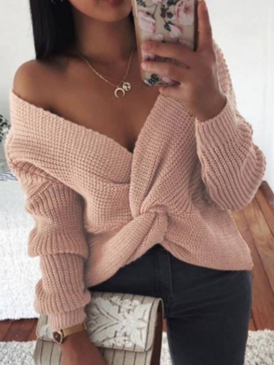 

LW Plus Size Street Knot Design Pink Sweater