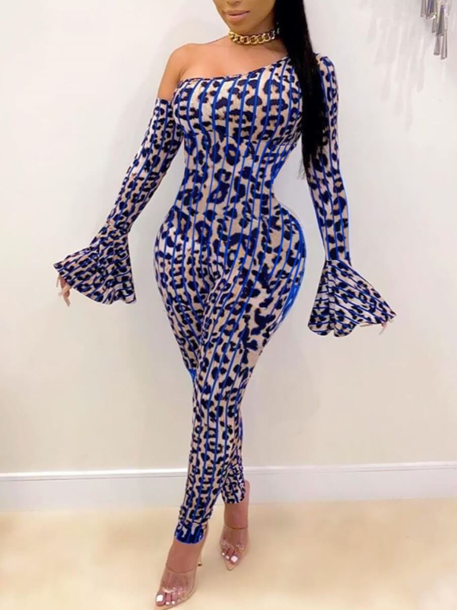 

LW One Shoulder Leopard Print Flared Jumpsuit