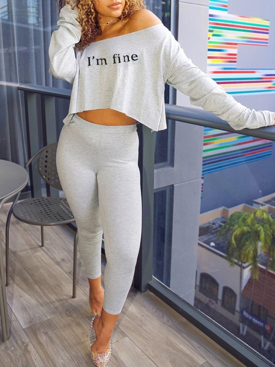 

lovely Leisure Letter Print Grey Two Piece Pants Set
