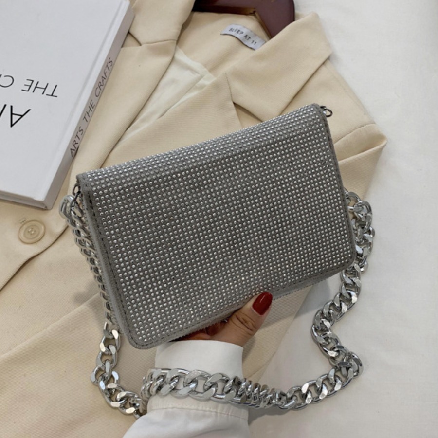 

lovely Chic Chain Strap Silver Crossbody Bag