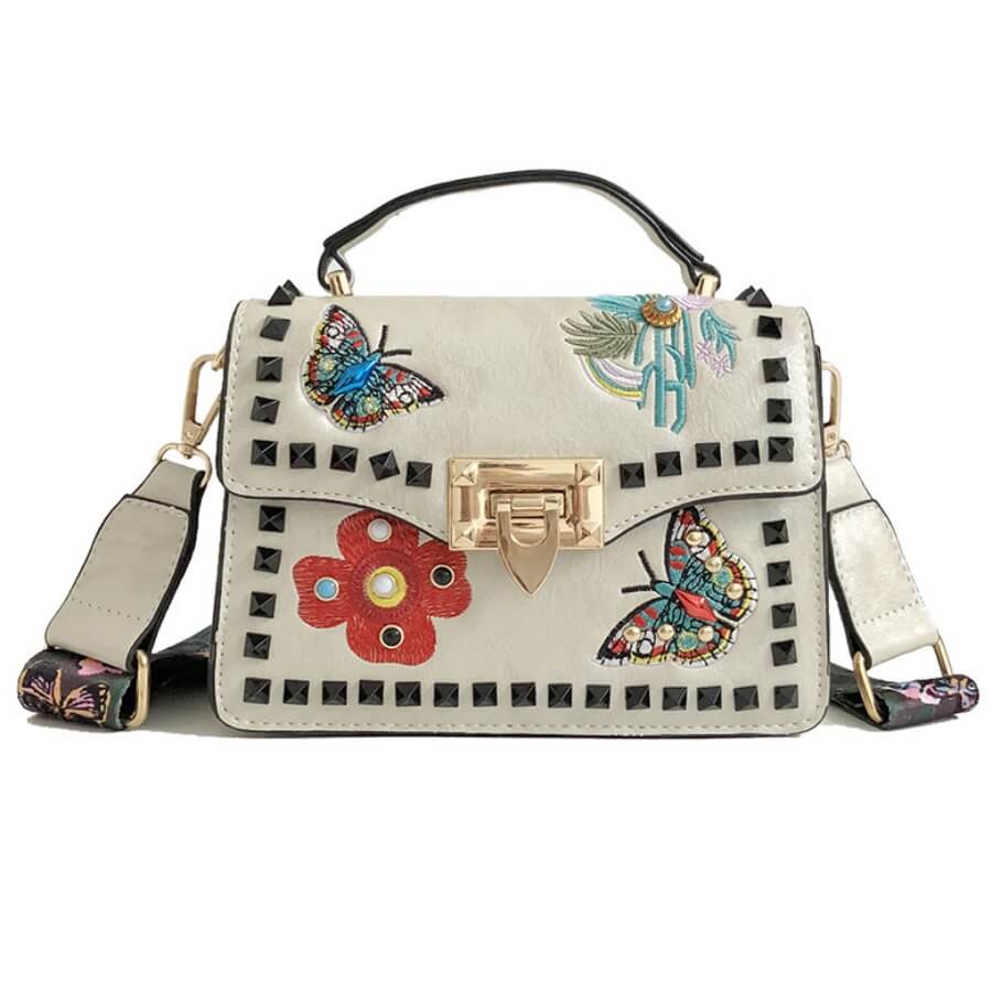 

Lovely Chic Butterfly Embroidered White Crossbody Bag