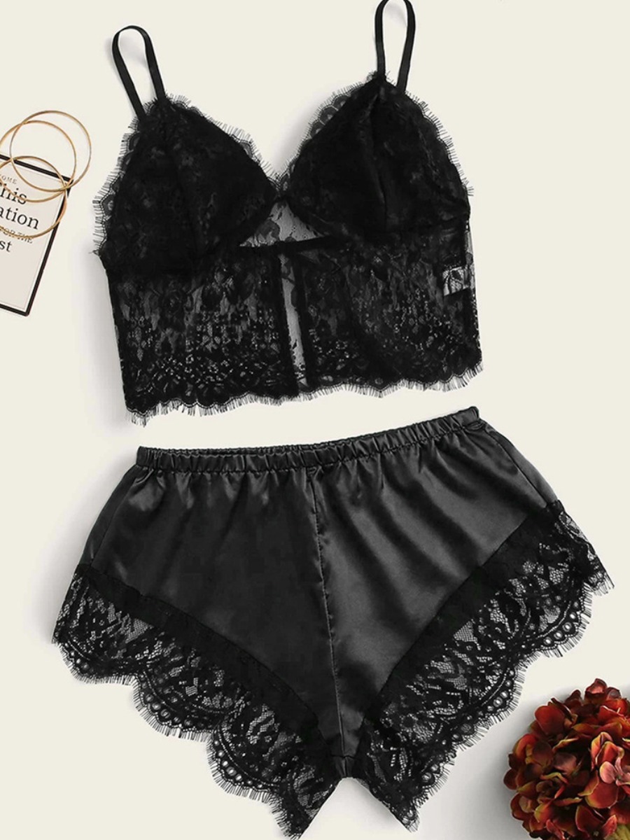 

lovely Sexy Lace Patchwork Black Sleepwear