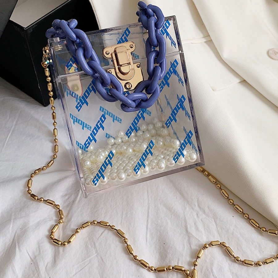 

lovely Chic Chain Strap See-through Blue Crossbody Bag