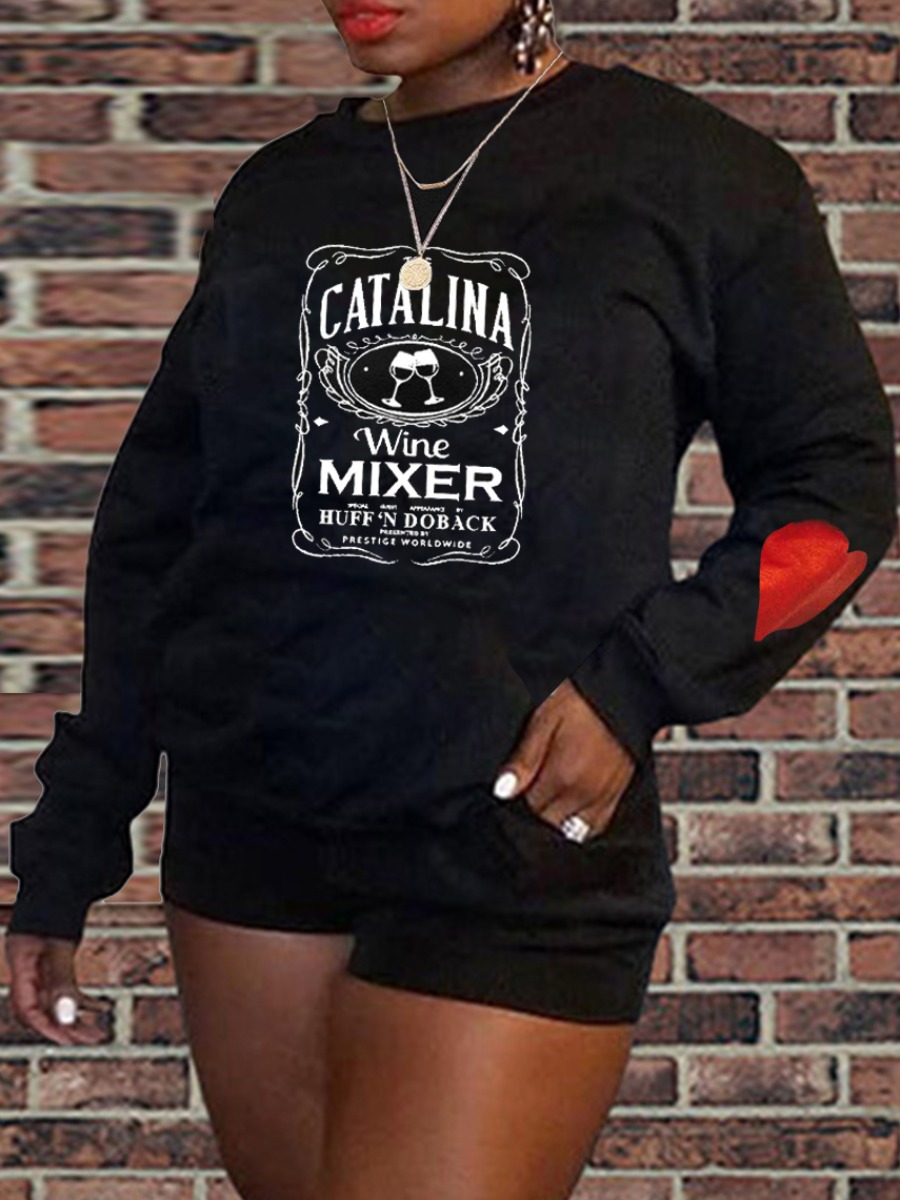 

lovely Casual O Neck Print Black Hoodie