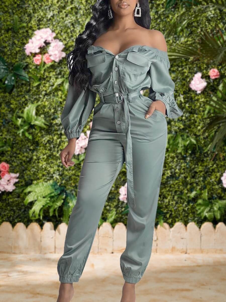 

lovely Trendy Buttons Design Green One-piece Jumpsuit