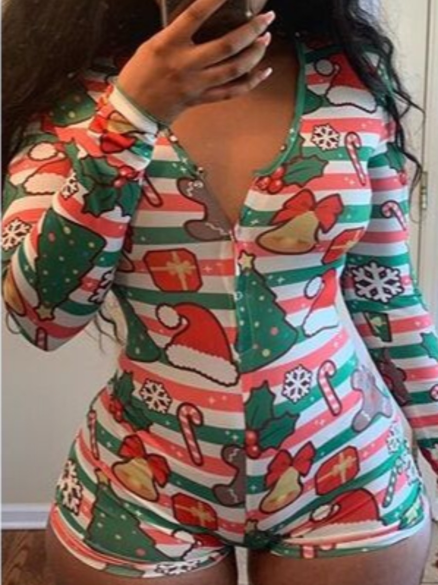 

lovely Casual V Neck Cartoon Print Green Sleepwear
