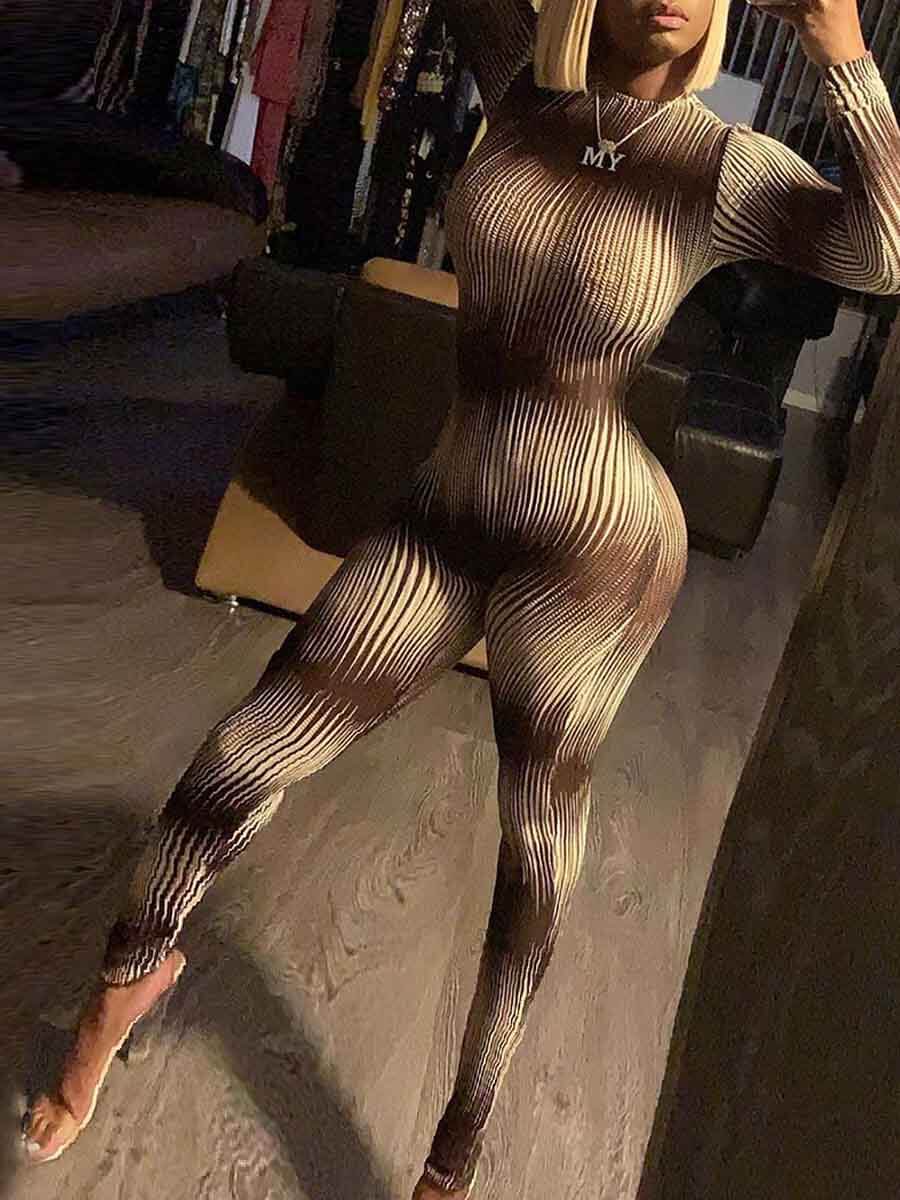 

Lovely Trendy Tie-dye Skinny Brown One-piece Jumpsuit