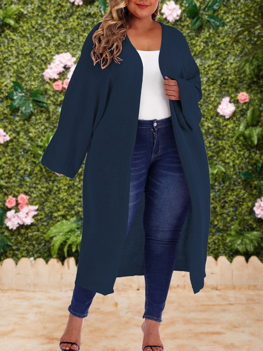 

lovely Casual Loose Dark Blue Long Plus Size Coat