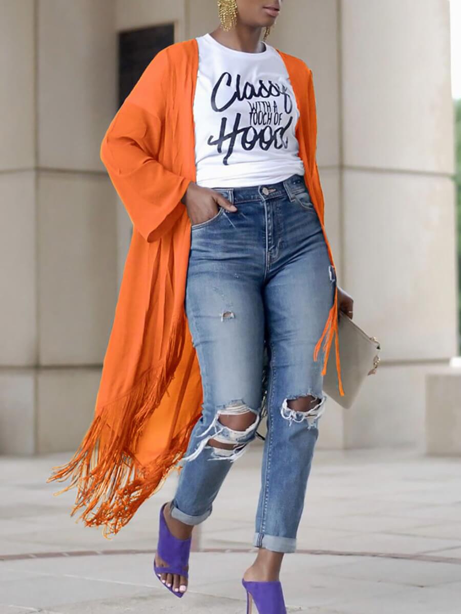 

Lovely Trendy Tassel Design Orange Cardigan