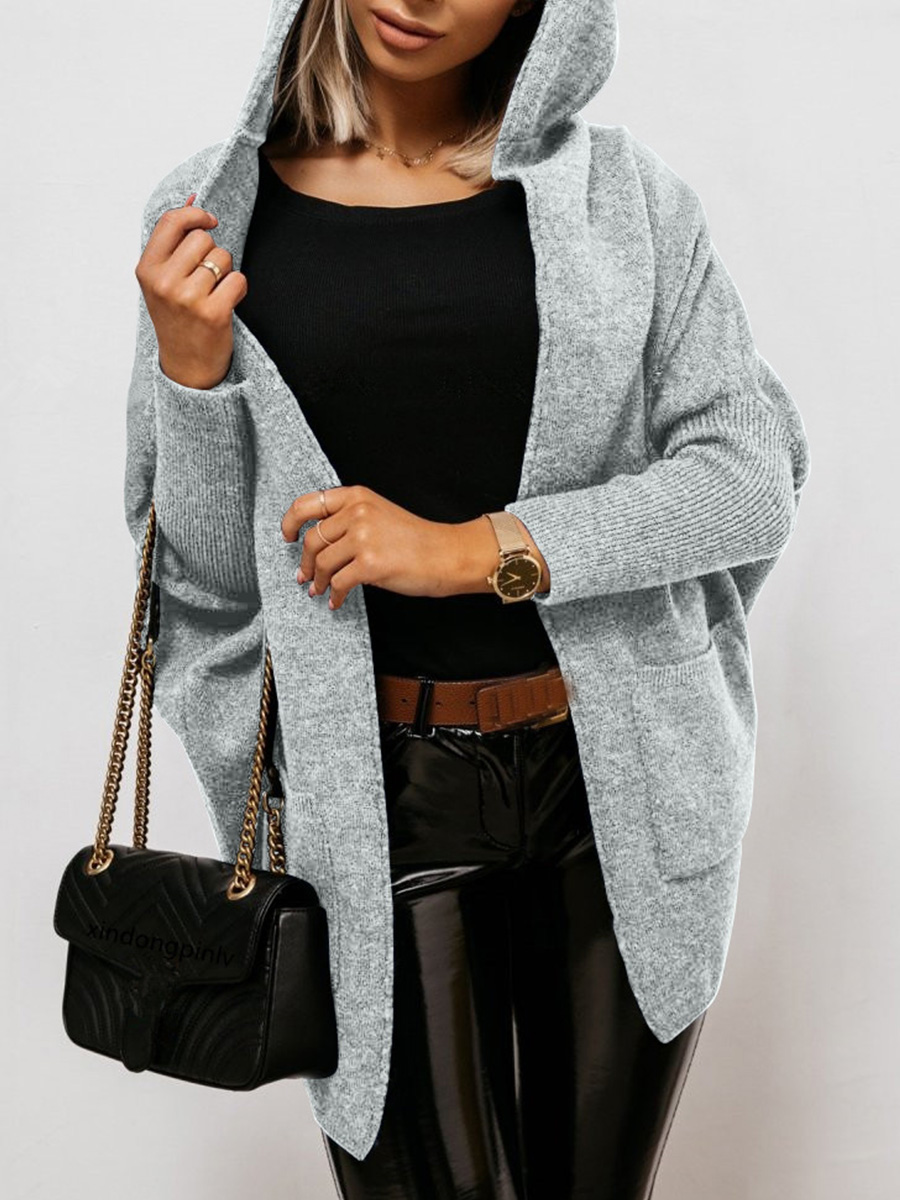 

lovely Casual Hooded Collar Loose Light Grey Cardigan