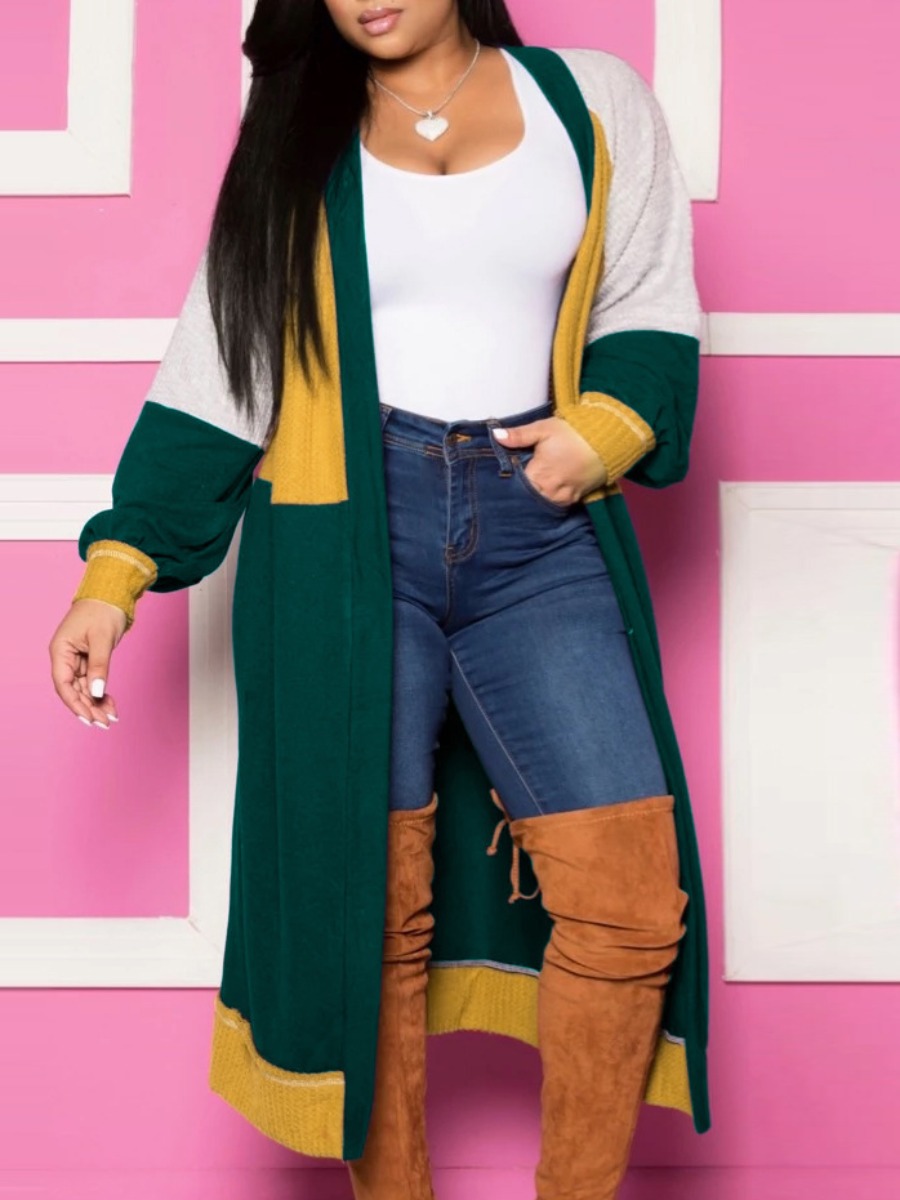 

lovely Casual Patchwork Army Green Cardigan
