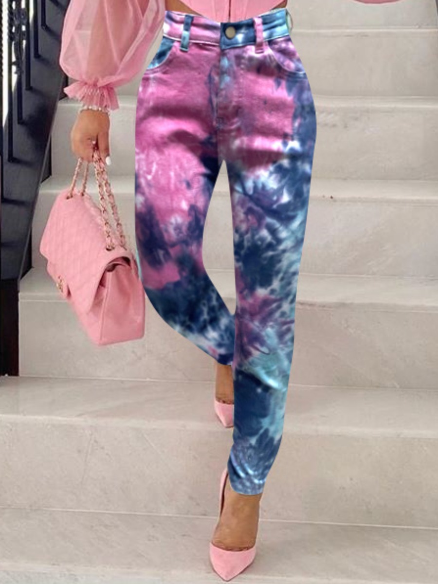 

lovely Casual Tie-dye Skinny Multicolor Jeans, Multi