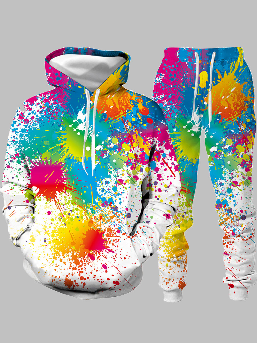 

LW Sportswear Hooded Collar Graffiti Print White Men Two-piece Pants Set