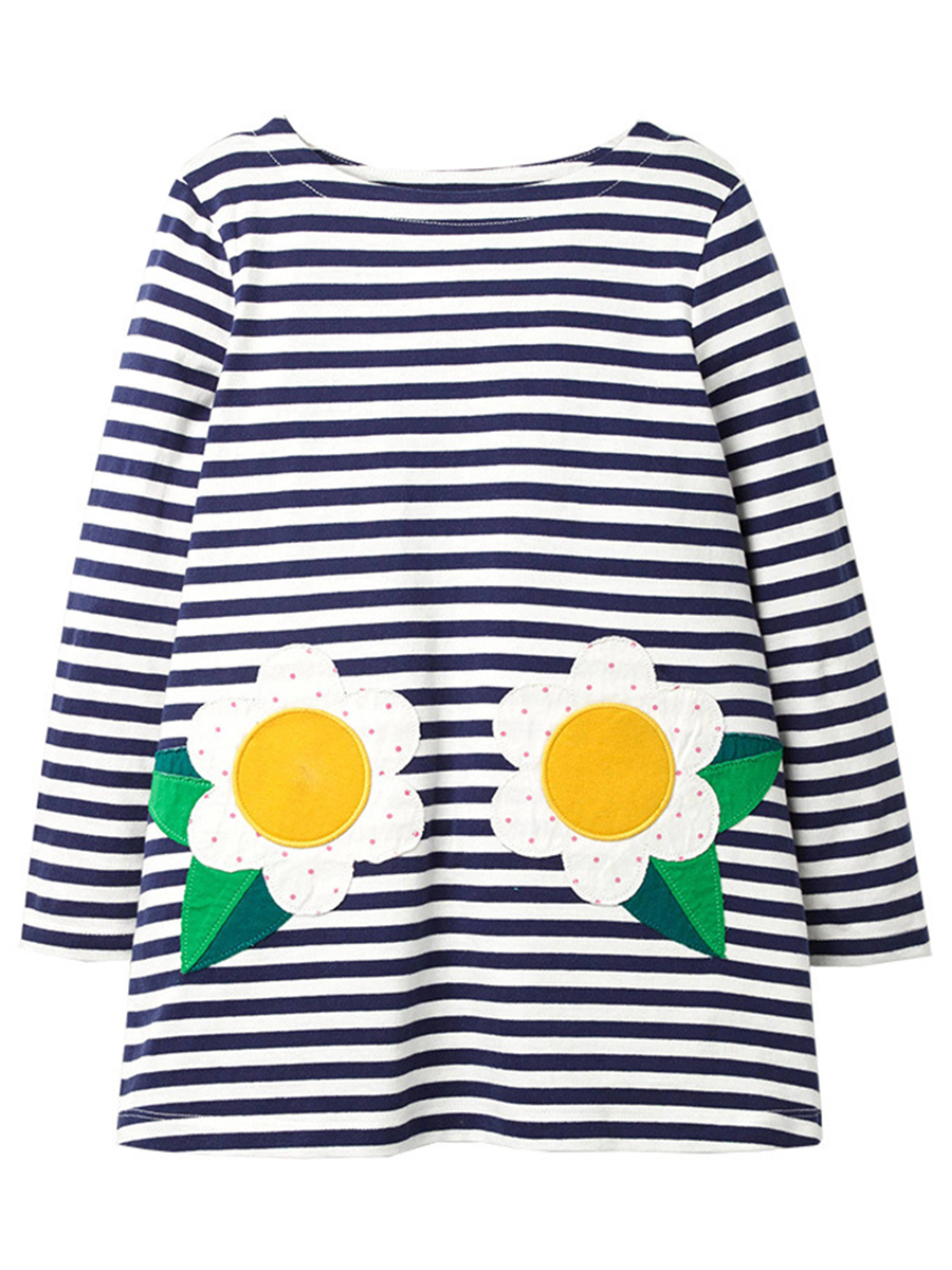 

Lovely Leisure O Neck Striped Blue Girl Knee Length Dress, Blue stripe
