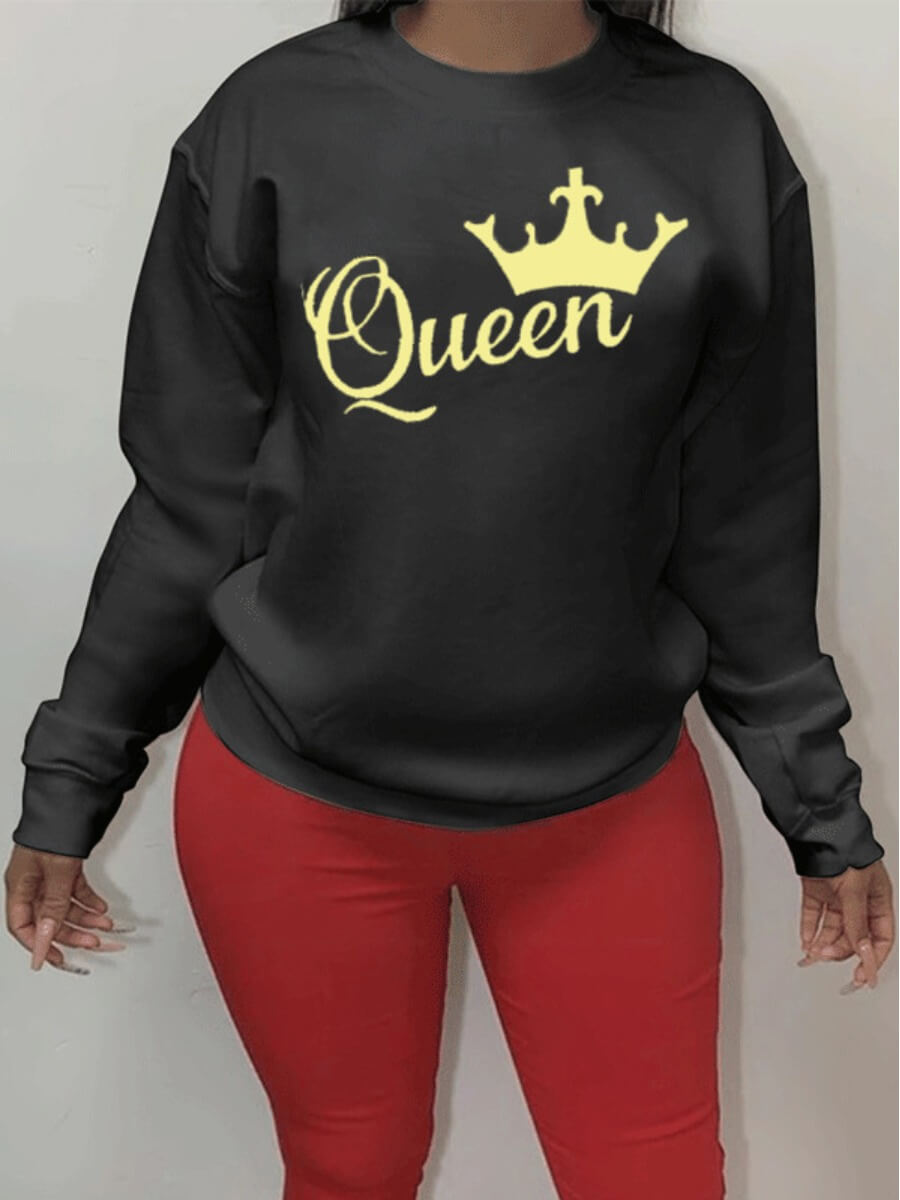 

Lovely Casual O Neck Print Black Hoodie