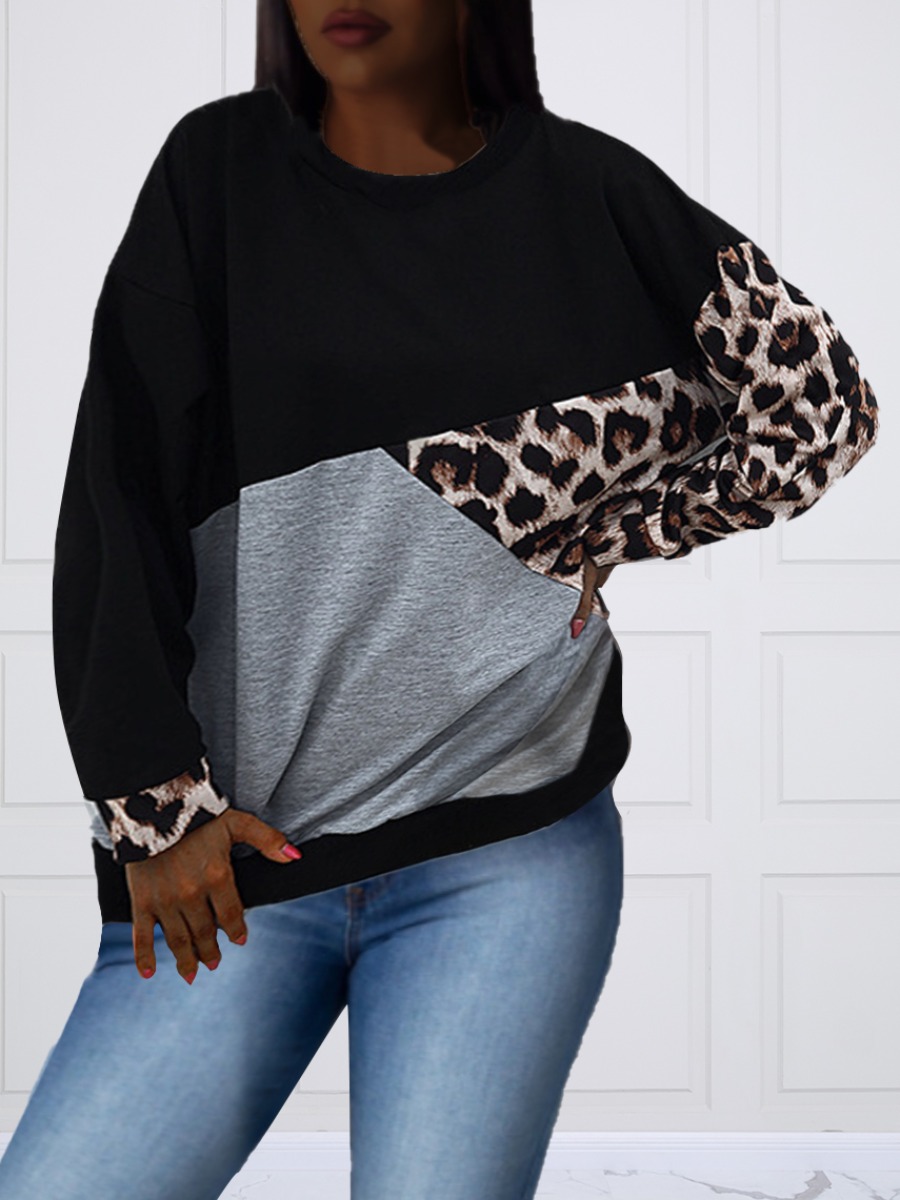 

lovely Leisure O Neck Color-lump Patchwork Black Hoodie