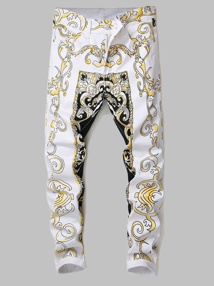 

Lovely Trendy Print White Men Jeans