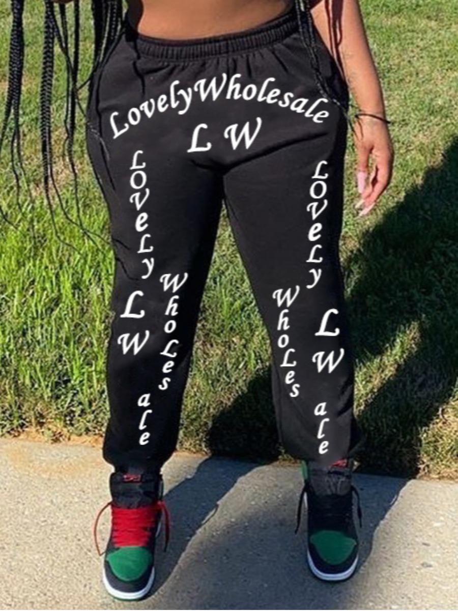 

lovely Street Letter Print Black Pants