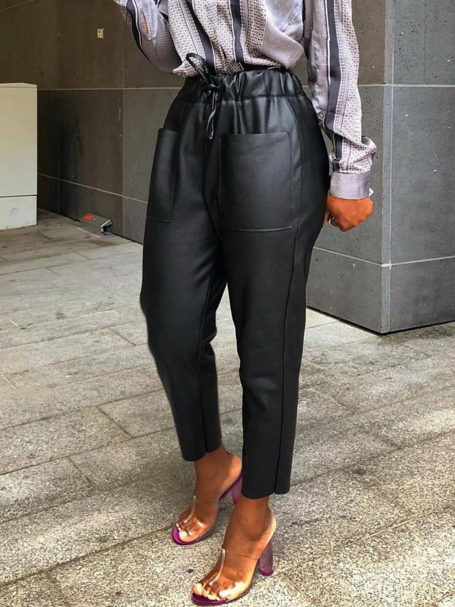 

lovely Stylish Lace-up Black Pants