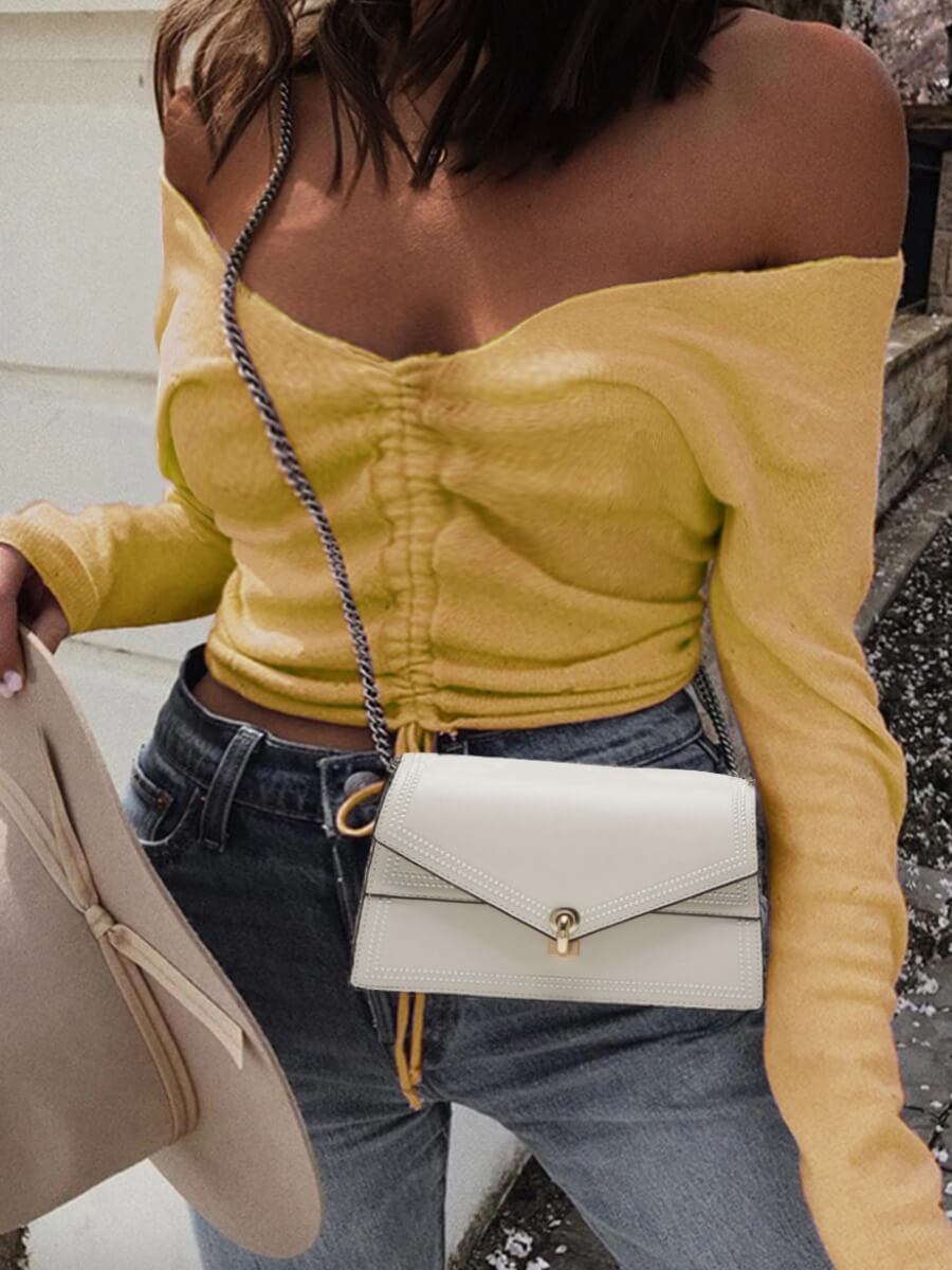 

Lovely Trendy V Neck Drawstring Yellow Sweater