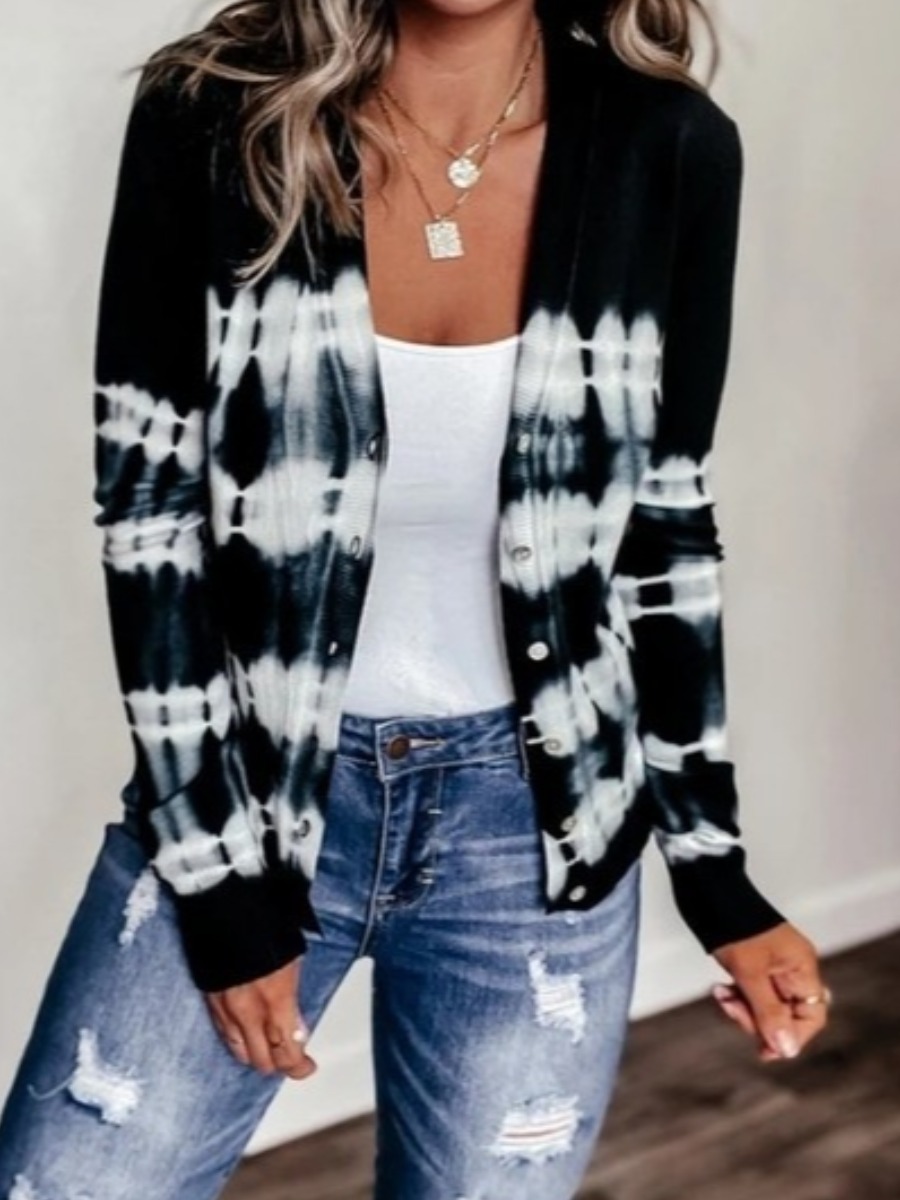 

lovely Casual Tie-dye Black Coat
