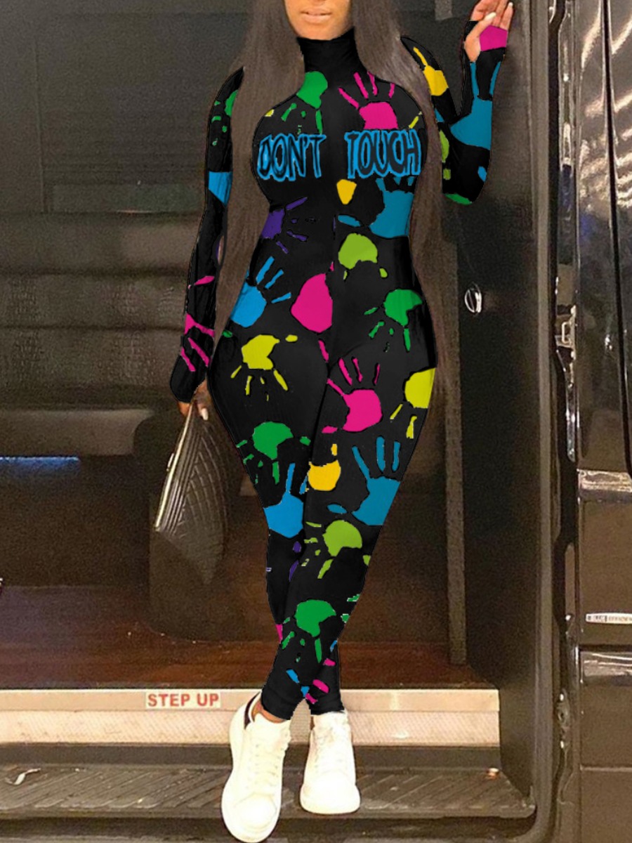 

lovely Trendy Print Black One-piece Jumpsuit