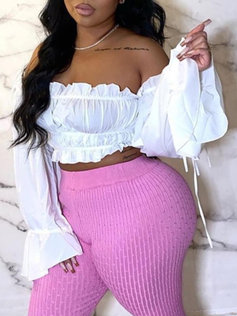 

LW Off The Shoulder Flounce Design Blouse, White