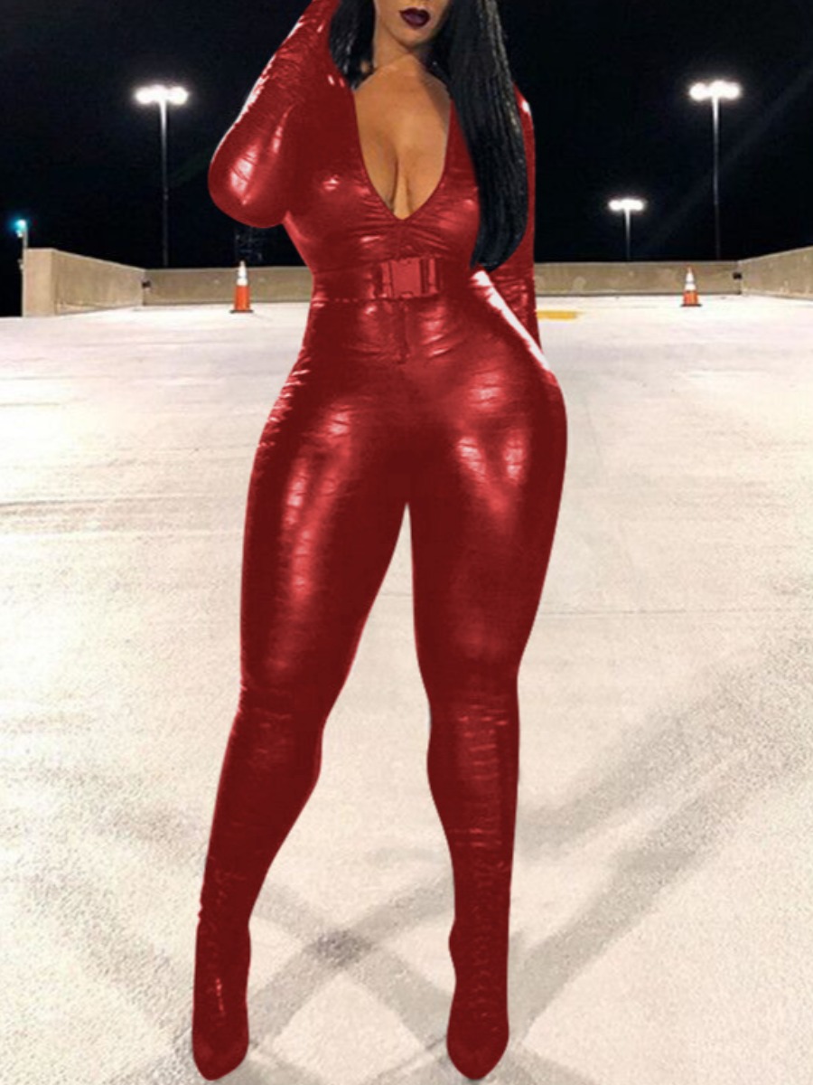 

lovely Stylish Zipper Design Red One-piece Jumpsuit