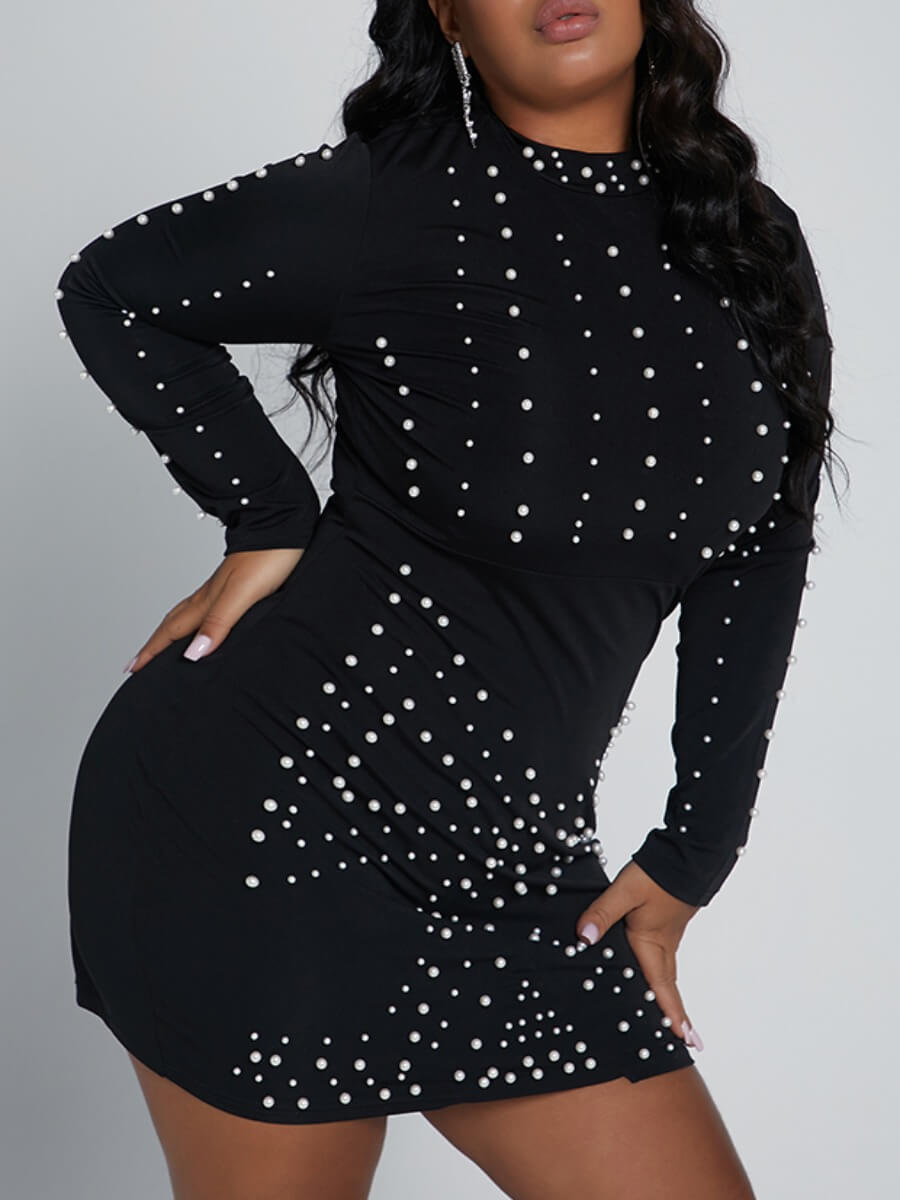 

Lovely Stylish Nail Bead Design Black Plus Size Dress