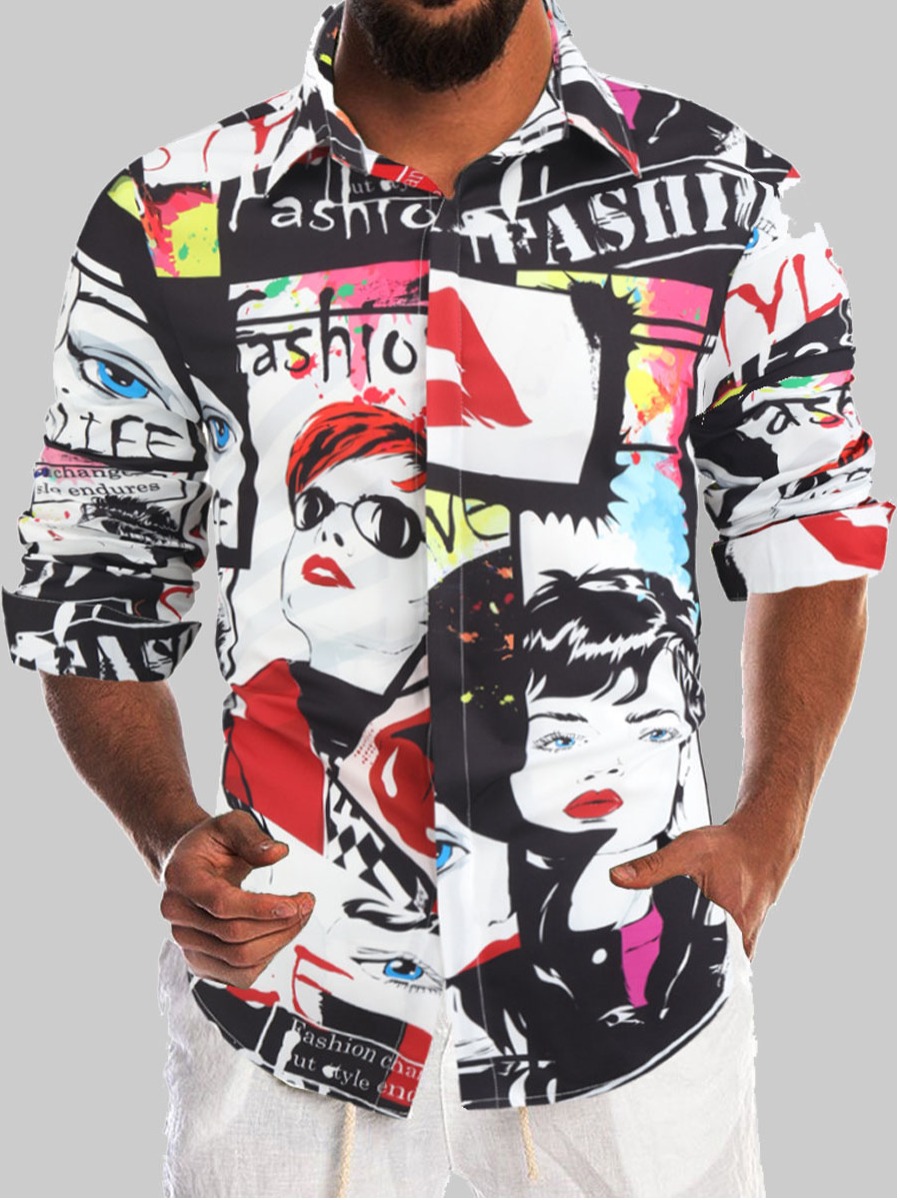 

lovely Street Turndown Collar Print Multicolor Men Shirt, Multi