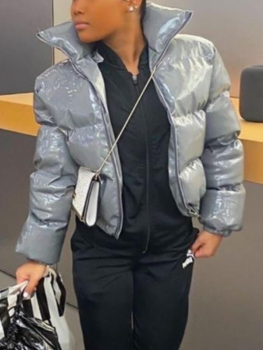 

LW Stylish Zipper Design Silver Parka