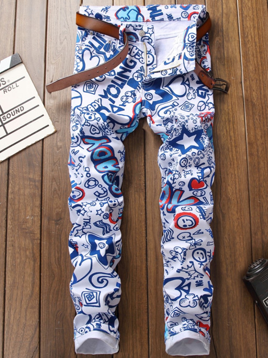 

Lovely Street Letter Print White Men Jeans