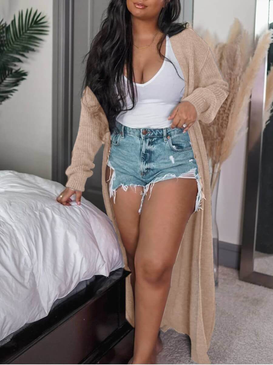 

Lovely Leisure Basic Khaki Long Cardigan