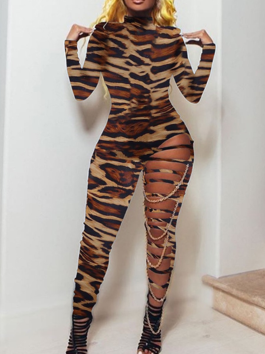 

lovely Stylish Leopard Print Hollow-out One-piece Jumpsuit