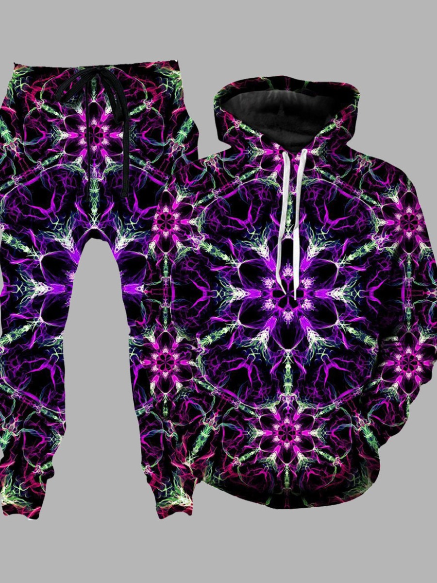 

lovely Street Hooded Collar Print Multicolor Men Two-piece Pants Set, Multi