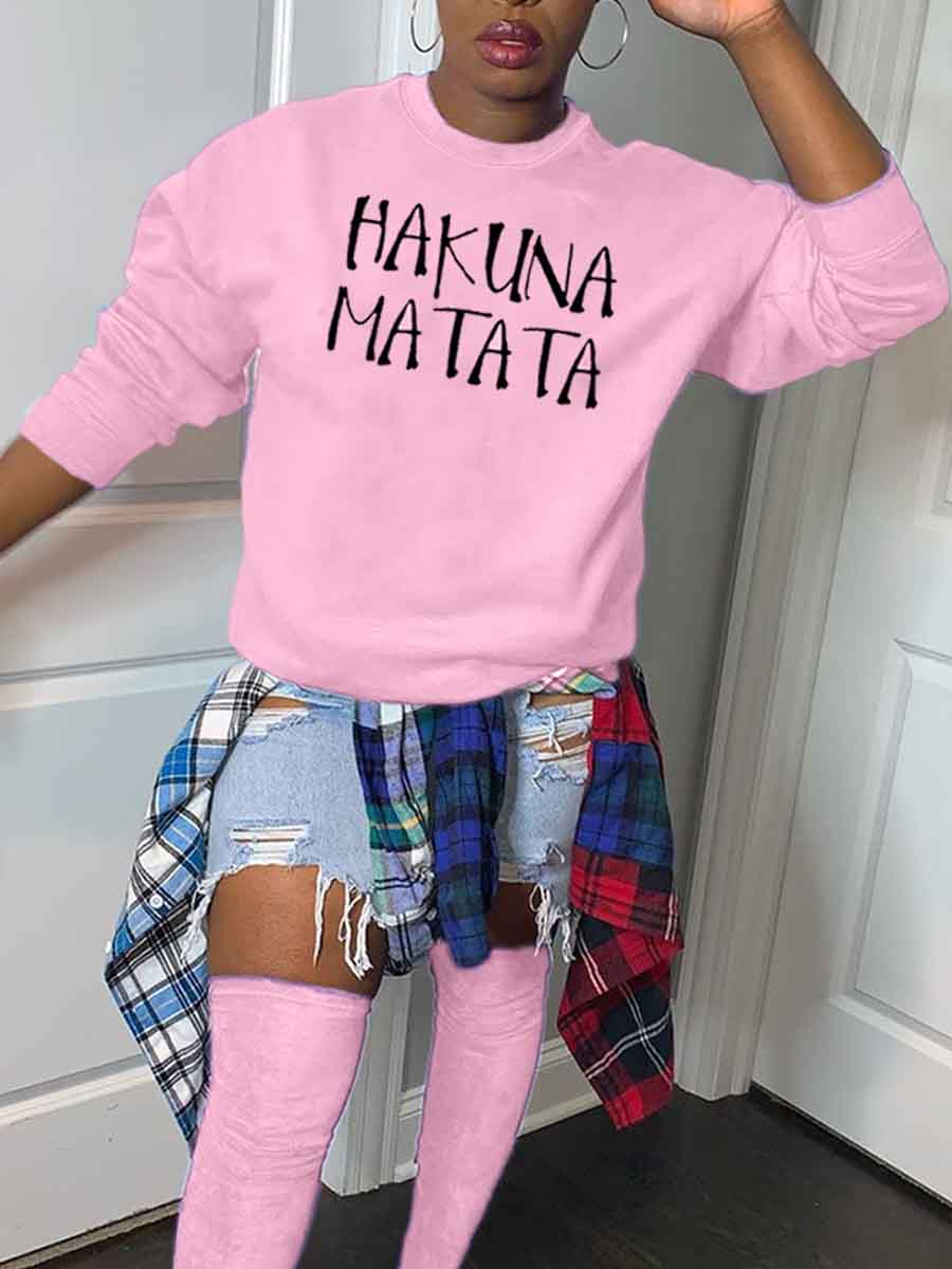 

Lovely Casual O Neck Letter Print Pink Hoodie