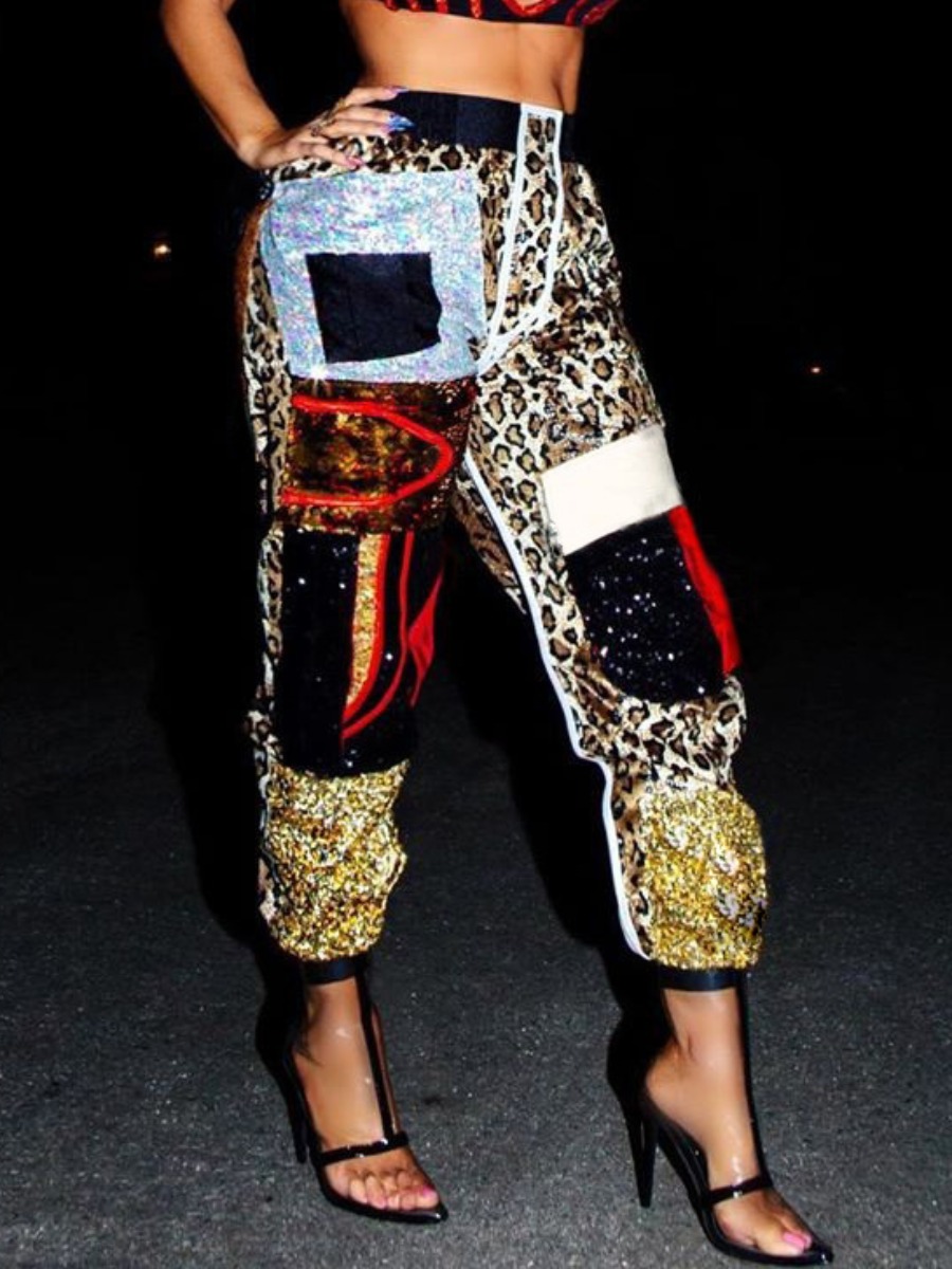 

lovely Street Leopard Print Patchwork Pants