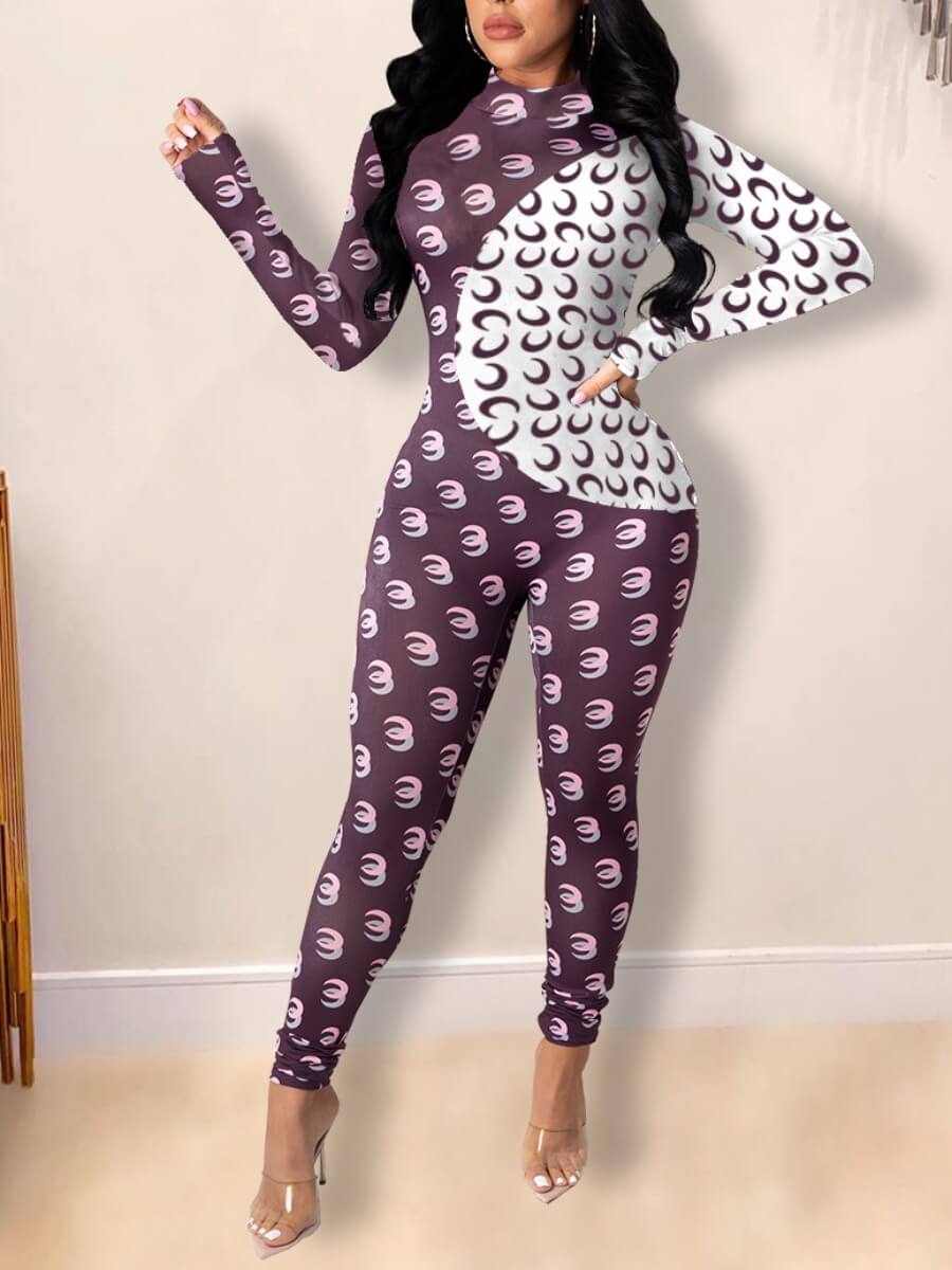 

Lovely Stylish Moon Print Patchwork Black One-piece Jumpsuit