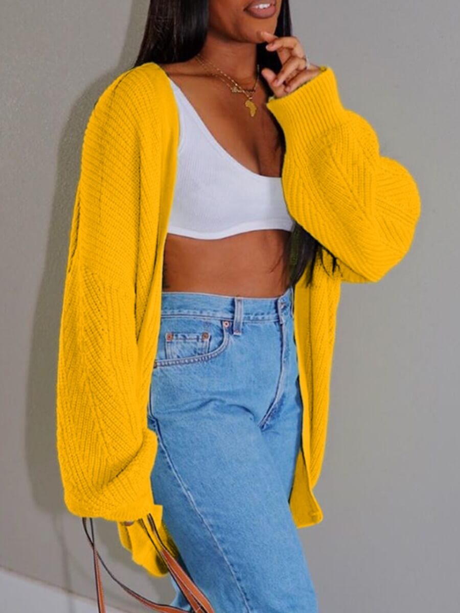 

Lovely Casual Loose Yellow Cardigan