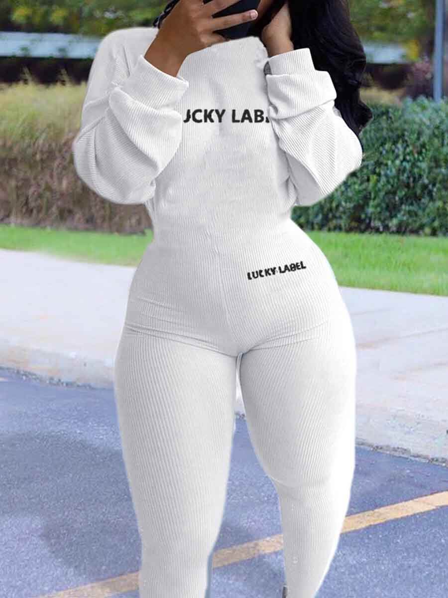 

Lovely Leisure Letter Print Skinny White One-piece Jumpsuit