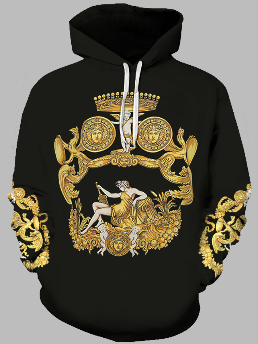 

lovely Street Hooded Collar Print Black Men Hoodie
