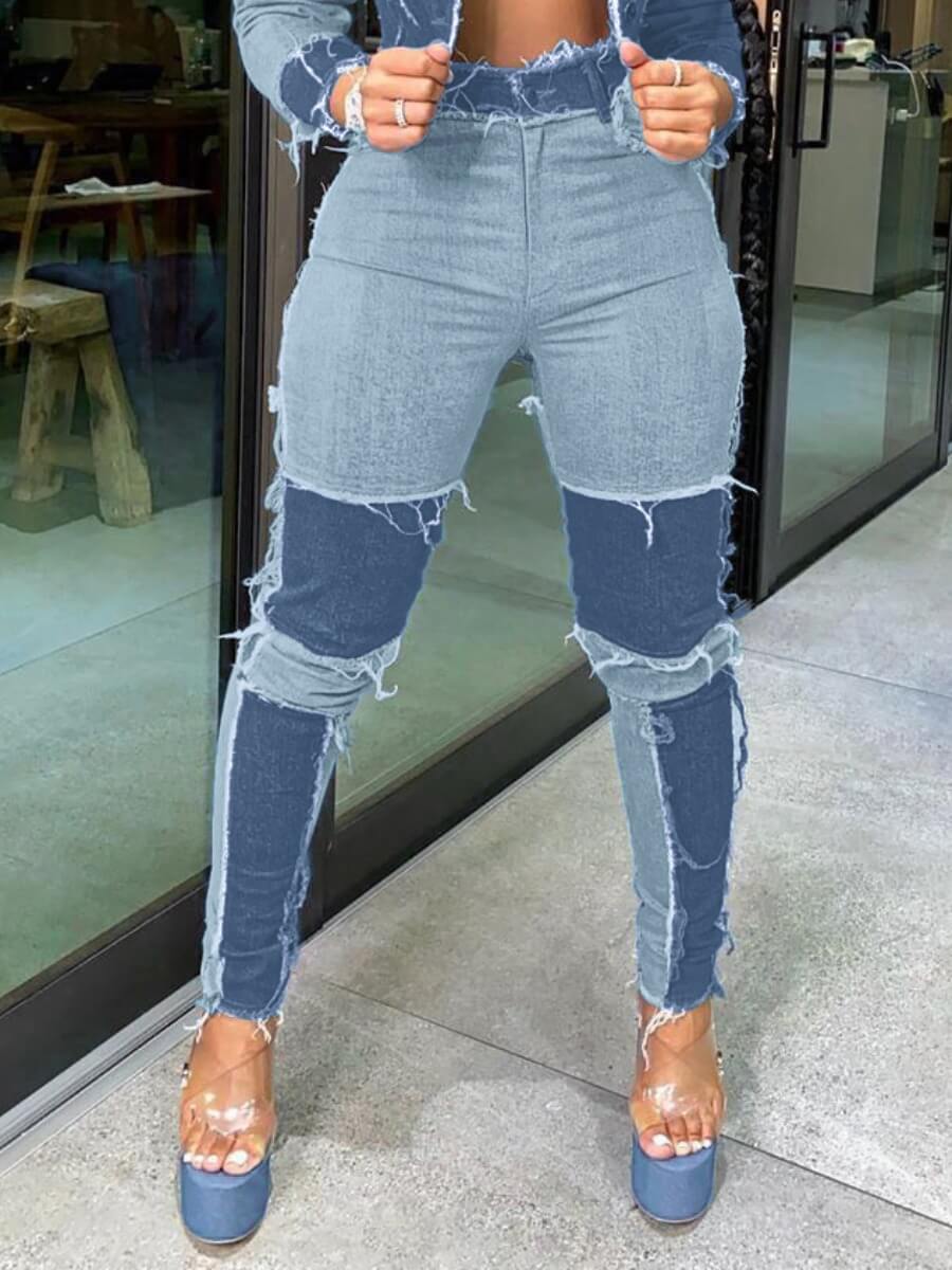

Lovely Trendy Patchwork Baby Blue Jeans
