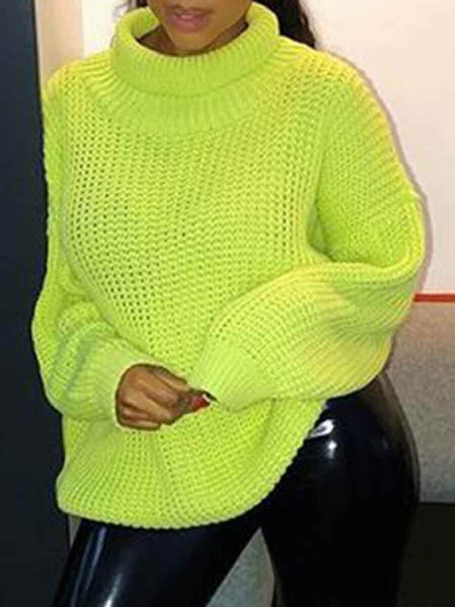 

Lovely Stylish Turtleneck Loose Lemon Yellow Sweater