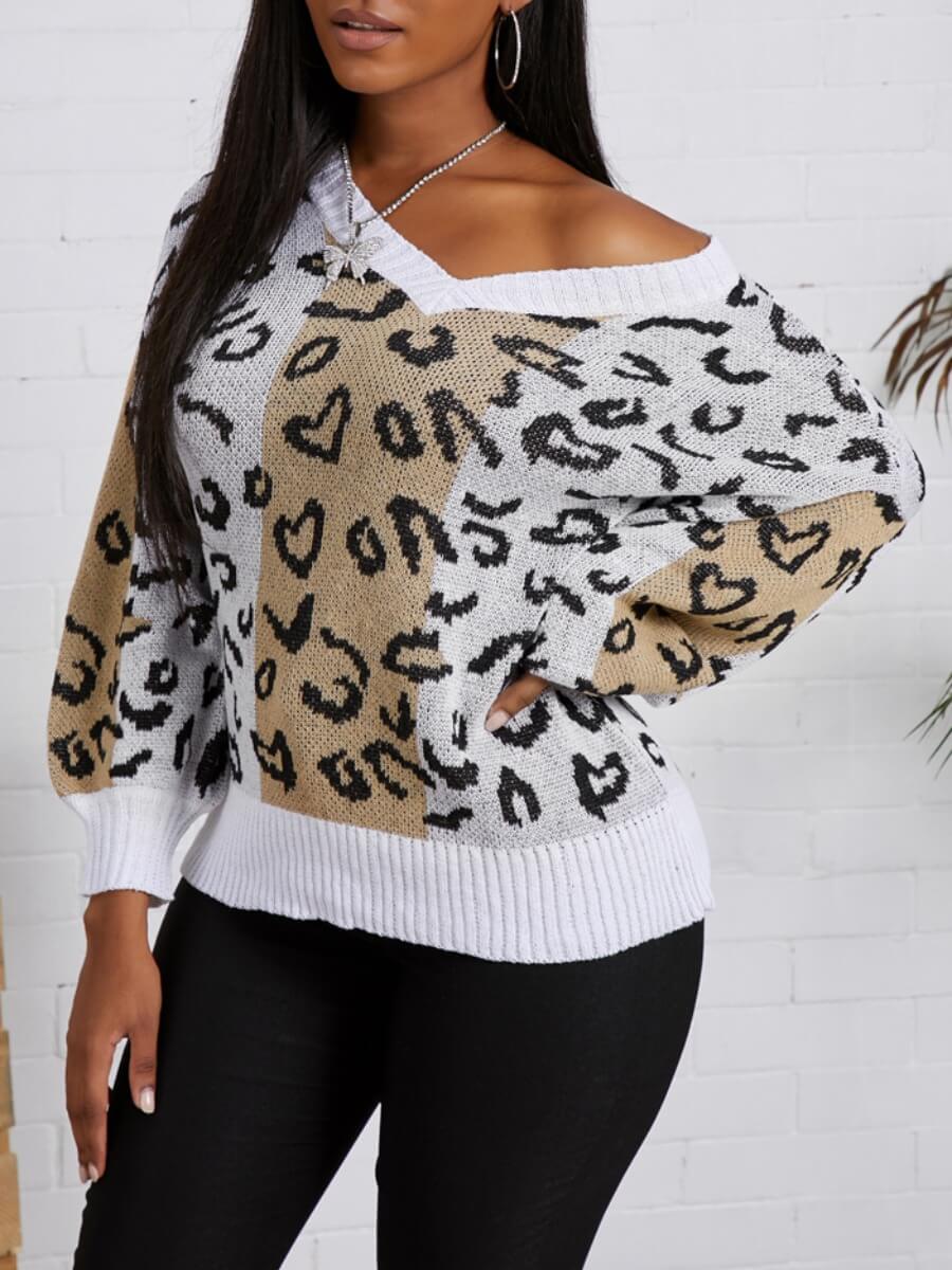 

Lovely Casual V Neck Leopard Print Patchwork Sweater