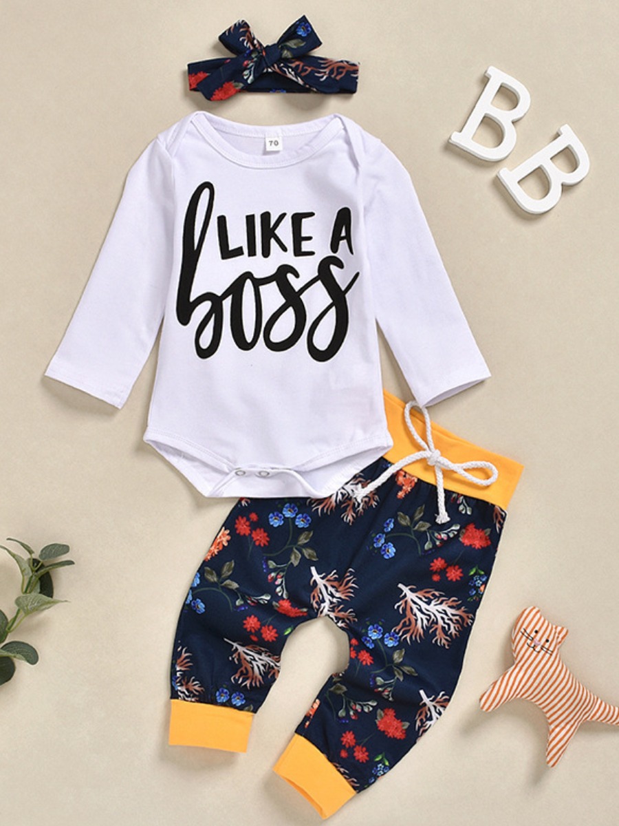 

lovely Casual O Neck Letter Print White Boy Two-piece Pants Set