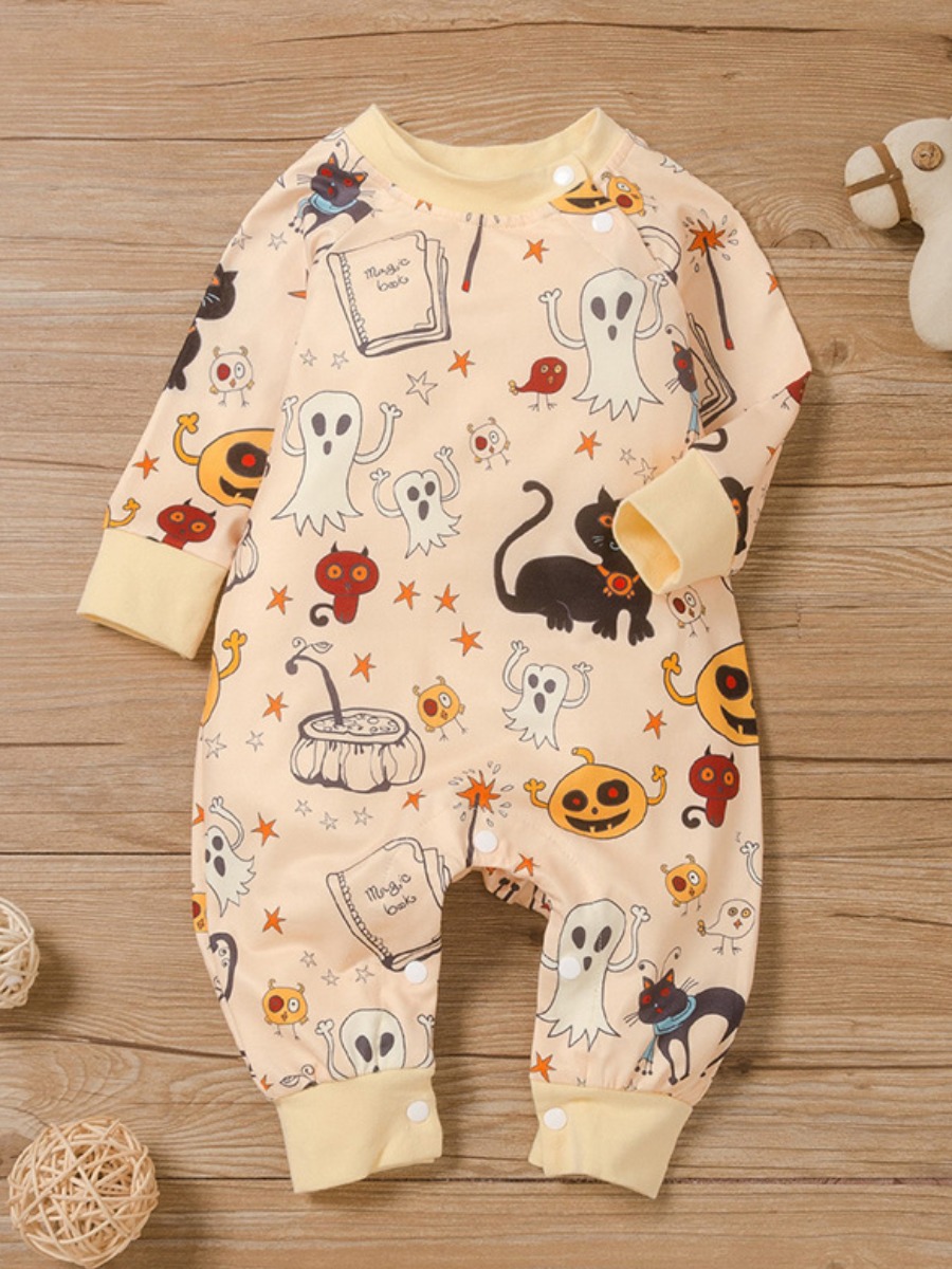 

lovely Sweet O Neck Cartoon Print Cream-colored Girl One-piece Jumpsuit