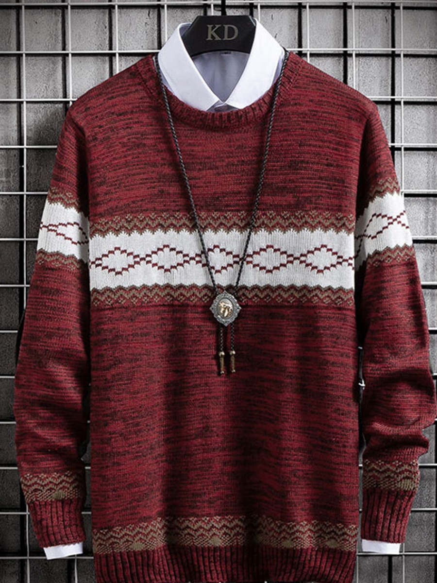 

lovely Casual O Neck Print Red Men Sweater